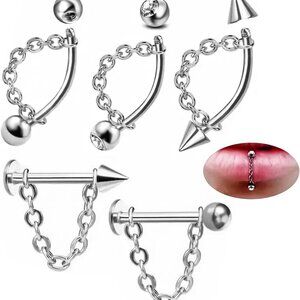 5 Pcs Vertical Labret Lip Piercing Jewelry Set in Stainless Steel with Cubic Zir
